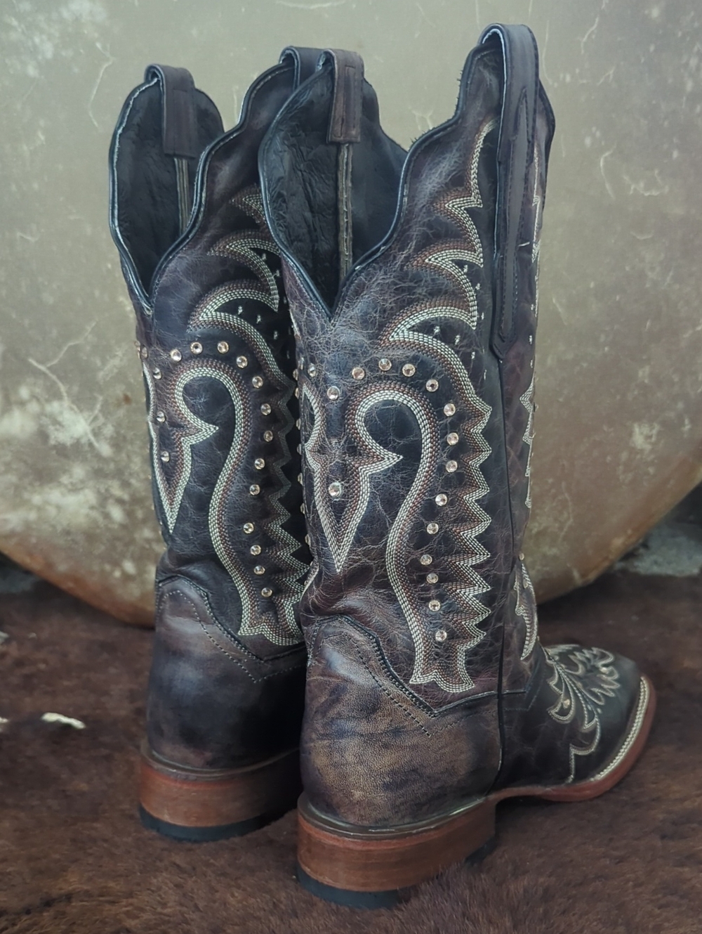 DAN POST DP3770 Espresso Brown leather cowgirl western boots square toe sz 9 EUC - Picture 7 of 16
